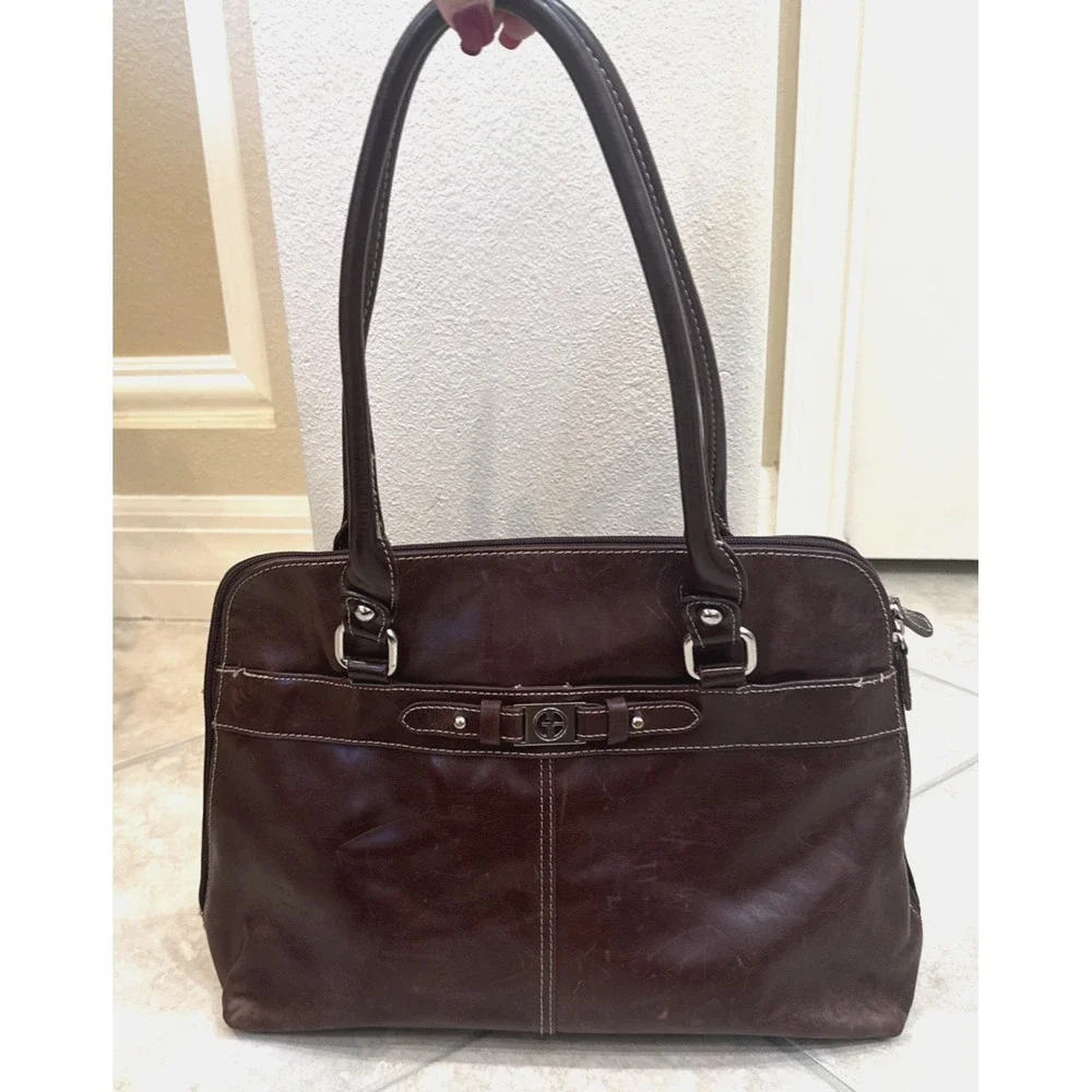 Giani Bernini Business Tote Laptop Shoulder Bag Purse Distressed faux Leather